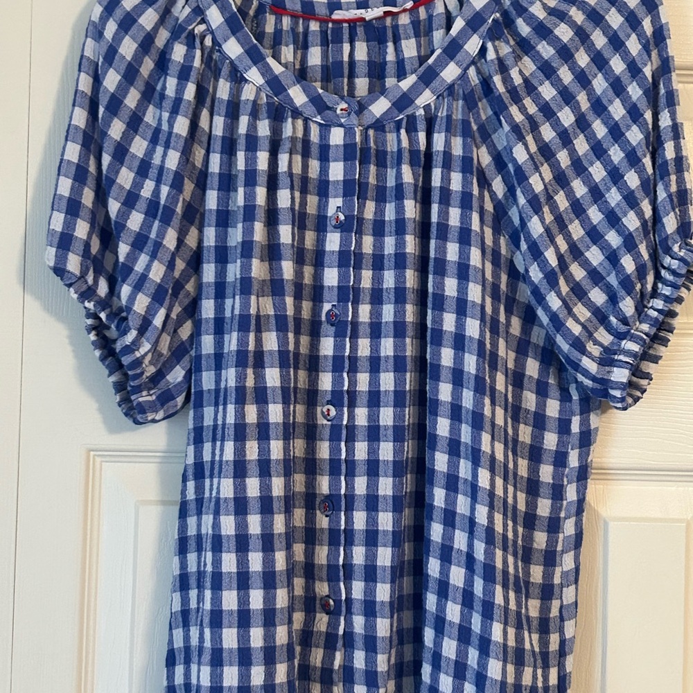 Jane and Delancey Size S Blue and White Gingham Top